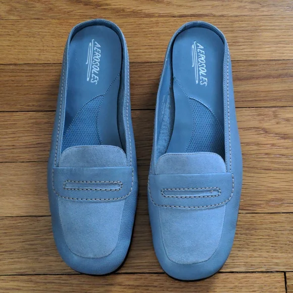 French Blue Leather Loafer Flats - Never Worn! - Picture 2 of 6